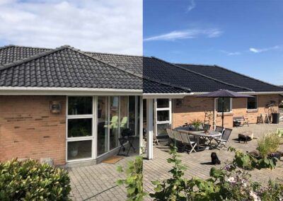 før og efter rens og maling af betongtag